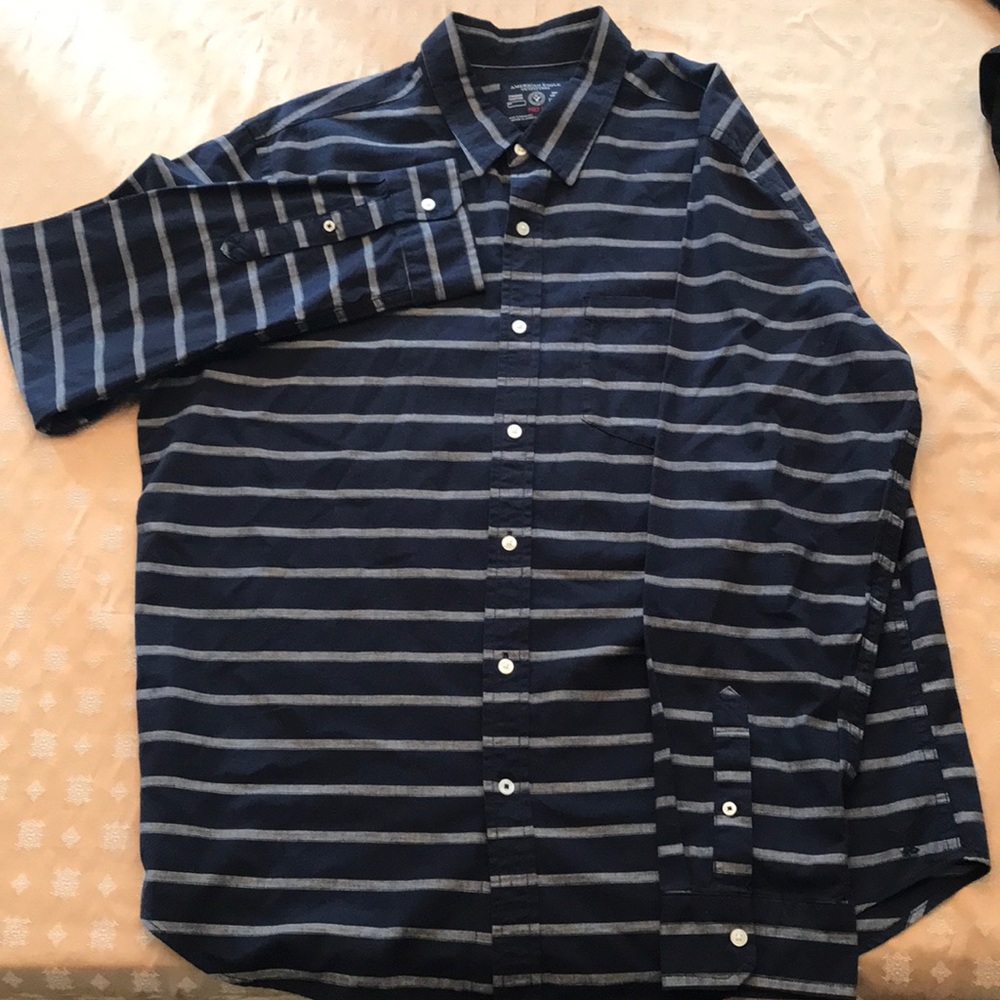 Blue and Gray Striped Amer Eagl Button Down Shirt